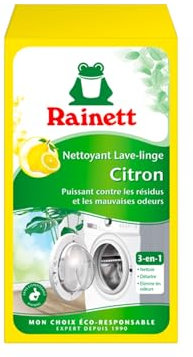 RAINETT – Limpiador de lavandería – Limpia y descalcifica los diferentes elementos de la lavadora – Limón – Sanita y desodoriza – Fórmula 3 en 1 – 1 Dosis de 250 g
