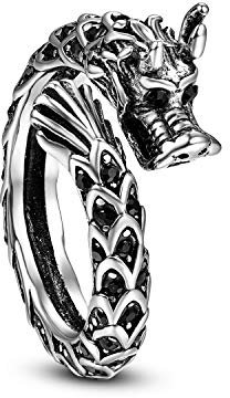 Cloyo Ringe Gothic Herren Edelstahl Ring Ring Vintage Punk Ringe Freundschaftsring für Männer Fingerring Silber Schwarzer Größe 54 (17.2)