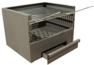 Cajón para Barbacoa con parilla, barbacoa rectangular 50x41 carbón y leña con 3 alturas y cajón para cenizas.