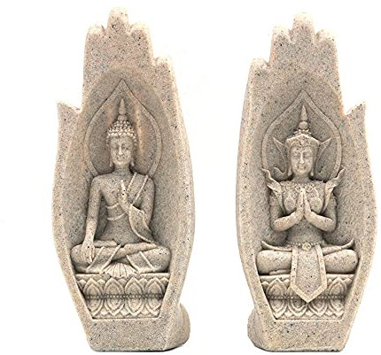 ANCLLO Lot de 2 statues de Bouddha en résine de grès bergamote pour la maison, le bureau, le yoga, la décoration créative artisanale