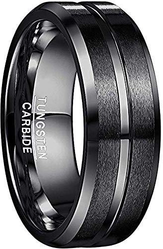 NUNCAD Schwarz Ringe für Herren/Damen aus Wolframcarbid Kratzfest 8mm Edler Wolfram Ring als Verlobungsringe/Trauung Ringe/Freundschaftsringe/Partnerringe Größe 62 (19.7)