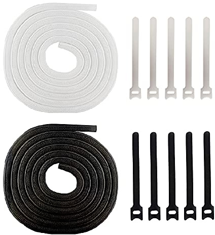 YIXISI 3m Expandable Braided Cable Sleeve + 10 Cable Ties, PET Adjustable Split Sleeving, Cable Management, for TV, Computer, Home Theater, Car Cord Organizer, Black & White