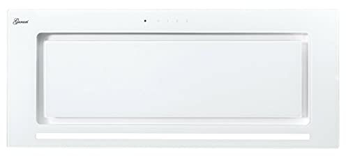 GURARI hotte de plafond GCH E 217 WH 70 PRIME+2x Set Filtre à charbon, hotte aspirante 70 cm, en blanc, verre blanc, 1000m³/h, aspiration très puissante, hotte à air sortant, hotte à air circulant