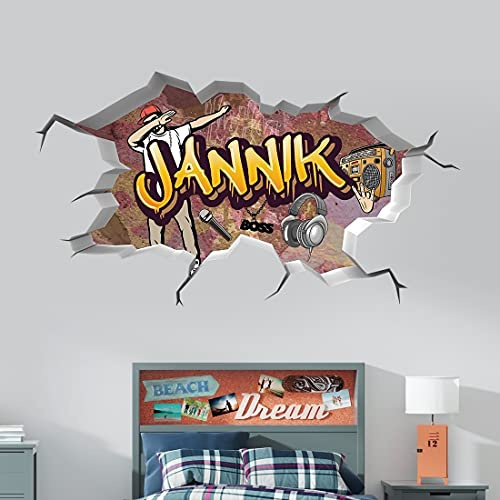vr73 tjapalo® 3D Wandtattoo Name Wandtattoo junge Teenager Cooles Wandtattoo Kinderzimmer junge Name, Größe: B100xH58cm, Farbe: HipHopp
