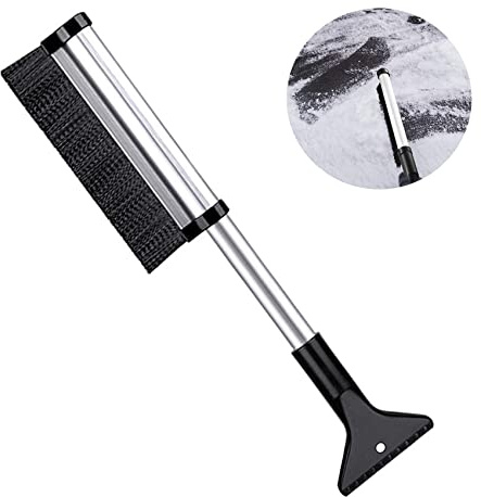 iJiZuo Cepillo de Nieve con Rasqueta de Hielo, 2 en 1 Multifuncional Pala de Nieve con Nieve Cepillo, Rascador De Hielo para Coche, Telescópica para Coche Limpiar Nieve de Parabrisas