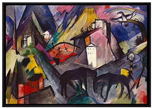 Pixxprint Franz Marc - Das arme Land Tirol Leinwandbild 80x60 cm im Bilderahmen, Wandbild, Schattenfugenrahmen, Kein Poster