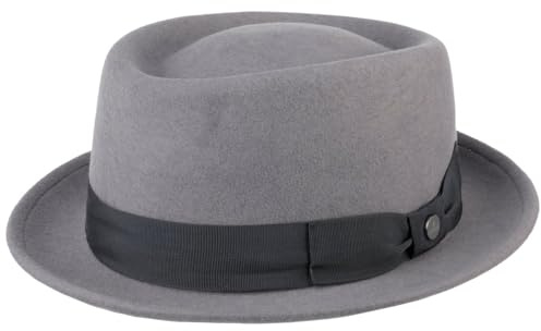LIERYS Crushable Pork Pie Hut knautschbar wasserabweisend Made in Italy Damen Herren Herbst Winter grau 55 cm