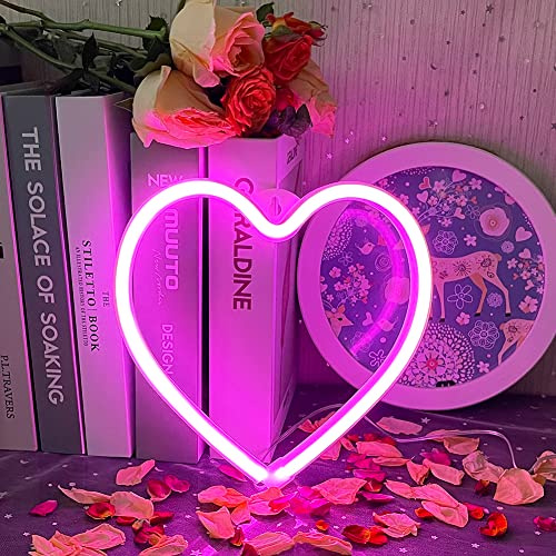 UExnkj-Y Herz Neon Schild Rosa Neonlicht Heart Leuchtreklame USB oder Battery Powered Love Neon Sign für Bar Room Party Valentinstag Christmas Decoration