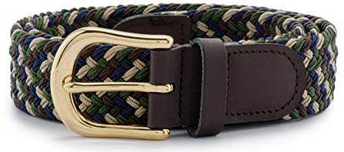 Streeze Cinturón 30mm Elástico. 6 Tamaños de Pequeño a 3XL. Trenzado, con Correa Trenzada y Hebilla Dorada (Verde Azul Multicolor, 2XL)