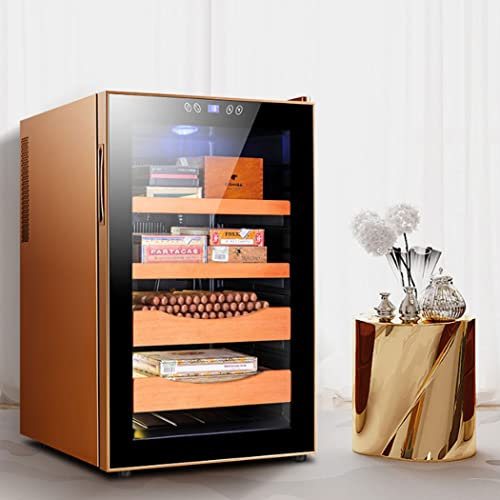 0℃ Outdoor Zigarrenkeller, Weinkühlschrank 11-18°C, Unabhängiger Zigarrenschrank mit Konstanter Temperatur und Luftfeuchtigkeit, Soft Touch Bedienfeld, Vollglas-designtür, 400 Zigarren,Gold