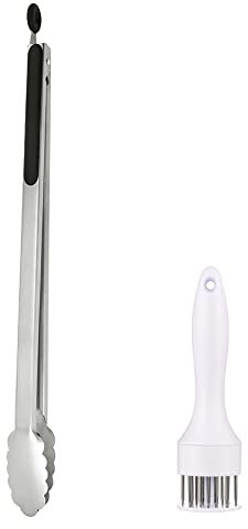 UPTALY 1 pinza per barbecue extra lunga da 45 cm, 1 batticarne con punte per piercing, pinza per alimenti di grandi dimensioni, pinza per insalata in acciaio inossidabile, pinze per cottura allungate