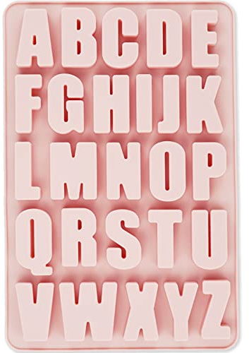 Moldes de letras de silicona grandes antiadherentes moldes de chocolate para caramelos de chocolate, molde reutilizable del alfabeto, moldes de cera derretida para fondant, azúcar, color rosa