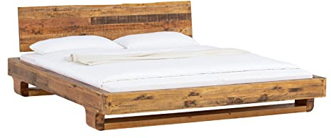 Woodkings® Holzbett Sendai 140x200 Altholz Pinie Holz rustikal mit Baumkanten - Holzkopfteil Schlafzimmer Möbel massiv Design Doppelbett Ehebett Balkenbett Echtholzmöbel