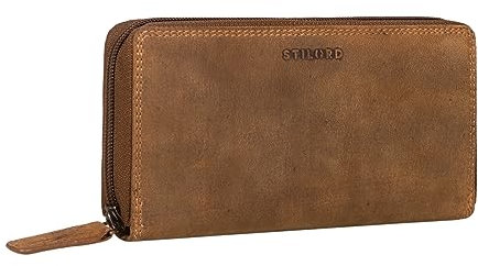 STILORD 'Frida' Portemonnaie Damen Leder RFID Schutz Vintage Geldbeutel Geldbörse Groß Geldtasche RFID Portemonnaie mit Reißverschluss Echtes Leder, Farbe:Bergamo - braun
