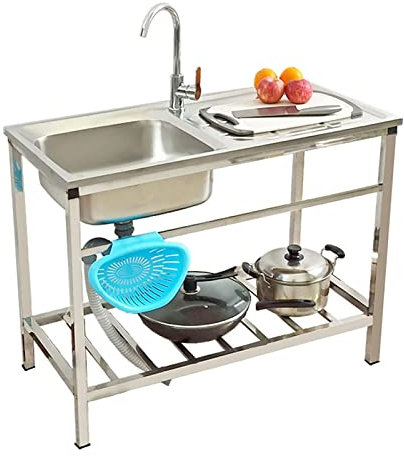 Évier utilitaire en acier inoxydable robinet et drain, pour buanderie, jardin, garage, camping, station de lavage portable