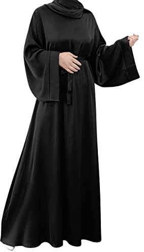 IMEKIS Damen Muslimischen Jilbab Kleid Einteilig Islamischen Abaya Maxi Gebetkleid Langarm Einfarbig Lose Robe Nahen Osten Dubai T?rkei Arabisch Kaftan f?r Ramadan, Eid, Shahada Schwarz XXL