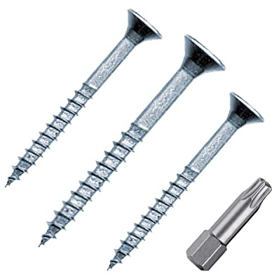 siwitec Spanplattenschrauben 200 Stück mit Teilgewinde, Senkkopf und Fräsrippen, Ø 5,0 x 60 mm, TORX - TX25, blau verzinkt, Holzschrauben inkl. Bit