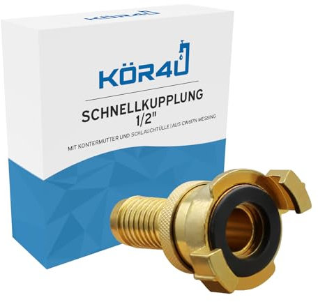 kör4u Schnellkupplung, 1/2 Zoll, mit Kontermutter und Schlauchtülle, aus Messing