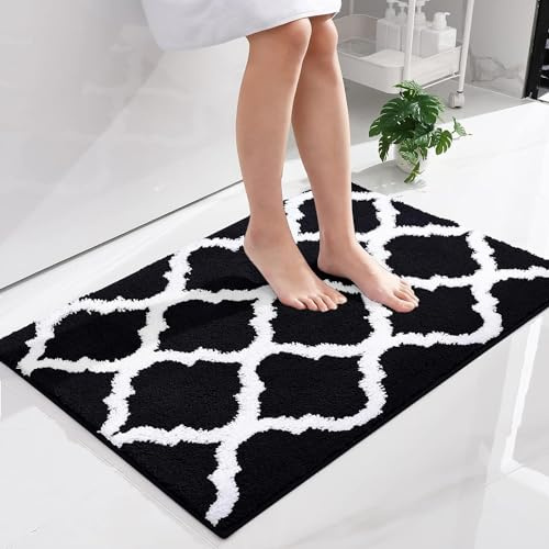 Homaxy Mikrofaser Badematte rutschfest Badezimmerteppich - 60x90 cm,Schwarz | flauschig weich, bequem&luxuriös, extrme saugfähig, rutschfeste rückseite, maschinenwaschbar&trocken, vielseitig einsetzbar