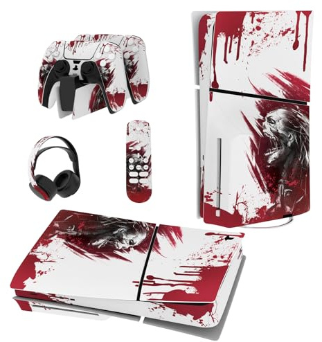playvital Autocollant Protection pour ps5 Slim Standard Console | Sticker Skin pour ps5 Manette & Télécommande & Casque & Station de Charge，Disc Edition-Zombie de Sang
