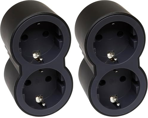 Legrand 694517, Adaptadores 2P+T, 2 Tomas de enchufes/Corriente Frontales, Ladron de enchufes, Color Negro/Gris Oscuro (Paquete de 2)