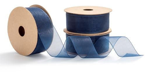 MORSUNBELA Geschenkband Königsblau,Organzaband,25 mm X 9 m,Schleifenband Breit Dekoband Seidenband,Navy blau