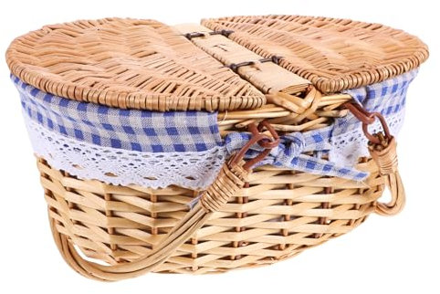 ORFOFE Cesta De Picnic Tejida con Tapa Cesta De Almacenamiento Multifuncional para Cocina y Hogar Diseño