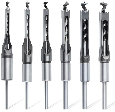 LEONTOOL 6 x Vierkantlochbohrer für Holz, Vierkantlochbohrer, Meißelbohrer, 1/4 Zoll, 5/16 Zoll, 3/8 Zoll, 1/2 Zoll, 9/16 Zoll, 5/8 Zoll, Holzbearbeitungs-Lochsäge, Stechbeitelbohrer-Set für