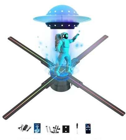 3DHologramFan, proiettore HD LED 3DHologramFan WIFI con 700 video libreria, display olografico animato per negozi, negozi, albero di Natale (45,5 cm (app, WiFi, Bluetooth, telecomando)