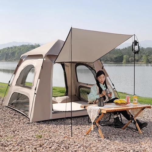 GIZNXBA Strandmuschel Uv Schutz Strandzelt Pop Up 4 Personen, Pop Up Zelt Tragbares Wasserdichtes Automatisches Einfaches Aufbauzelt Mit 4 Fenstern Und 2 Türen Für Outdoor
