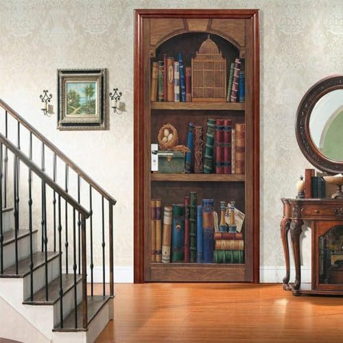 Türaufkleber 3D Retro-Bücherregal, Vogelkäfig-Bücher 95 X 215 Cm Fototapete Türfolie Poster Tapete Einteilig Türaufkleber 3D Decoration Aufkleber Pvc Selbstklebend - Kinderzimmer Wohnzimmer K -6A6D3Y8