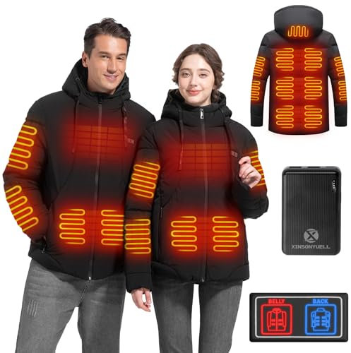 XINSONYUELL Heated Jackets for Men with 5V 10000mAh Battery Pack, Black Heated Jacket 11 Heating Zones, Heated Coat Winter