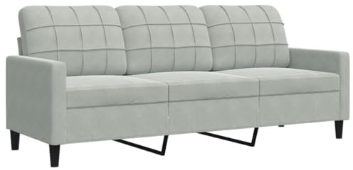 VidaXL Divano a 3 Posti in Velluto Grigio Chiaro 180 cm - Imbottito, da Salotto, Tre Posti