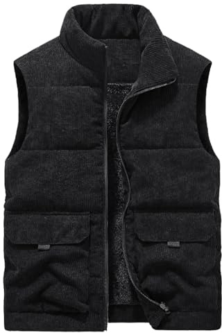 Momooda Cappotto da Uomo in pile Trapuntato in Velluto a Coste, Gilet Smanicato, Giacca Inverno Imbottita, XL-2XL, Nero