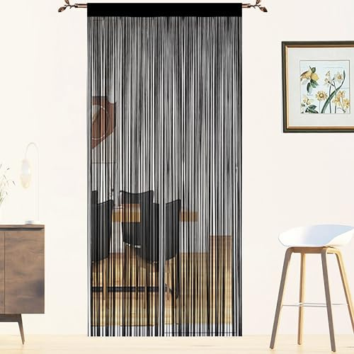 QiBoYuYe Fly Screen Curtains For Window String Flies Doors Decorations Room Dividers Doorways Panel Bedroom Living Closet Door Drapes (Black, 90x245cm)