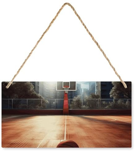 Wood Sign with Rope Basketball Court Welcome Sign for Front Door Sign Personalized Sign Wooden Hanging Sign for Home Decorative Farmhouse Wall Decor 9.8 X 4 .9 Inch