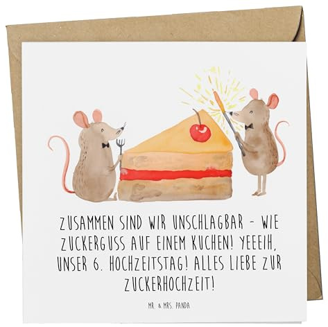 Mr. & Mrs. Panda Grußkarte 6. Hochzeitstag Zuckerhochzeit - Geschenk, anlasskarte, Geschenke, Glückwunschkarte, doppelkarte, Klappkarte, Heiraten, Partnerschaft feiern, faltkarte, Hochzeit, Jubiläum
