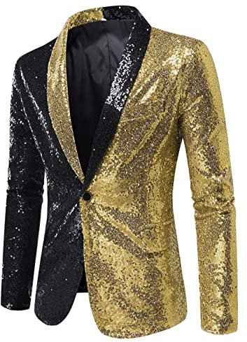 Herren-Blazer mit Pailletten, glänzender Glitzer-Blazer, Einzelknopf-Pailletten-Anzugjacke, Herren-Bühnenauftrittsjacke, metallischer Abendblazer für Herren, modische Pailletten-Dinnerjacke, gold, XL