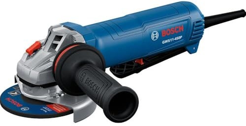 BOSCH GWS11-450P Ergonomic Angle Grinder, 11A Motor, Anti-Vibration Handle, Adjustable Protection, Return Control, Ideal for Metal and Concrete Applications