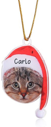 Amsgedhie Weihnachts-Anhänger: Acryl-Dekorationen - Personalisierte Foto-Weihnachts-Anhänger-Dekorationen - Weihnachts-Schlüsselanhänger (Rote und weiße Weihnachtsmütze)