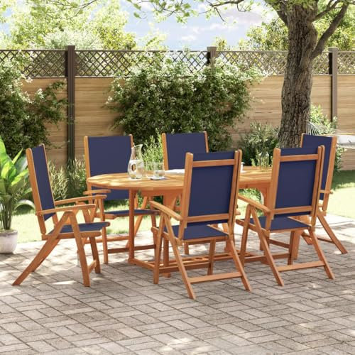 Somanki 7-TLG. Garten-Essgruppe Massivholz Akazie und Textilene, Esstisch Mit Stühlen Set, Gartenmöbel Sitzgruppe, Balkon Möbel, Gartenlounge Set, Terrassenmöbel, Balkonmöbel Set - 3279301