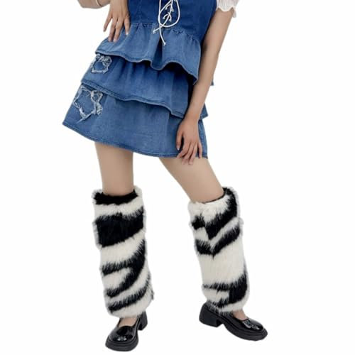 MZRAN Beinstulpen für Damen, Mädchen, Frauen, Pelz, Beinwärmer, Winter, pelzig, lange Stiefelstulpen, flauschige Schuhüberzug, Party-Kostüm für Urlaub, Festival, Aufführungen, Spielen,