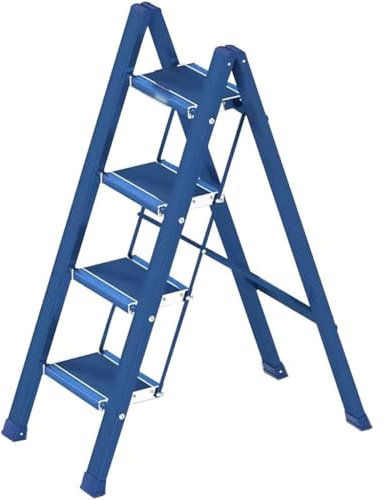 Multifunktionale Trittleitern, 2/3/4-lagiges Haushalts-Lagerregal, Trittleiterstuhl Für Den Innenbereich, Stabile Leiter Aus Aluminiumlegierung, Geringe Standfläche(Blue Color,4 Layers)