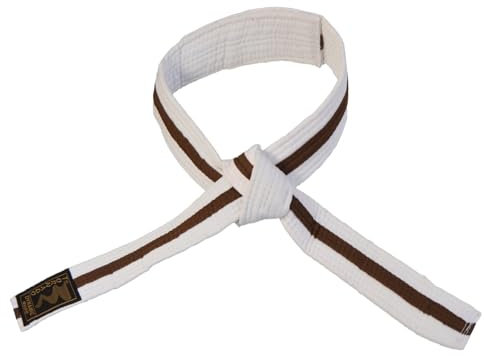 TEKKA BUDO Kids Klettgürtel Weiß-Braun - Budogürtel (Karate, Judo, Taekwondo) mit Klettverschluss - Kindergurt 4 bis 8 Jahre - Gelb, Grün, Orange, Weiß