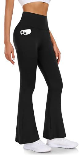 BLONGW Flared Leggings Yogahose Damen High Waist Schlaghose Leggins with Taschen Bootcut Jogginghose für Outdoor, Fitness, Arbeit