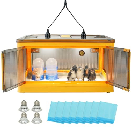 MUYIRTED Chick Brooder Heating Box With 4 Heat Lamps, Chicken Automatic Feeder And Drinker, Small Animal Breeding Box For Poultry, Hamsters Warmer, Rabbits Heater, Plastics, 60x42x33cm