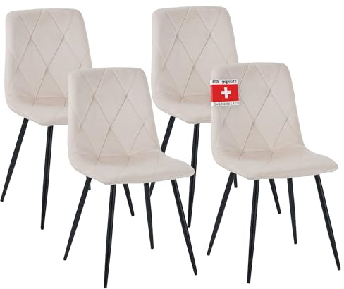 ALBATROS Esszimmerstuhl Dora mit Samt Bezug, 4er Set Beige, stilvolles Vintage Design, belastbar mit 110Kg, Polsterstuhl - Moderner Küchenstuhl, Stuhl Esszimmer oder Esstisch Stuhl