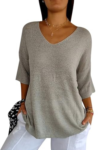 Jersey Punto Mujer Cuello V Jerséis Mujer Pullover Sweater Women Sueter Punto Mujer Primavera Jerseys Mujeres Jersey de Cuello Pico Fino Oversize Punto Ancho Señora Suéter Tejido para Mujer
