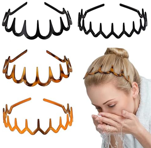 DWFEYOI Zickzack Haarreif 4 Stück Haifischzahn Haarkamm Haarband Gewellte Kunststoff Stirnband Make Up Haarreif für Sport Fitness Tägliches für Damen Und Mädchen,haarreifen damen