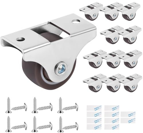 Flintronic Rotelle Girevoli per Mobili, 12 Pezzi 25mm Ruote in Gomma Silenziose con Piastra in Acciaio, per Mobili Piccoli, Sedie, Carrelli - con 12 Viti Incluse Facile Installazione